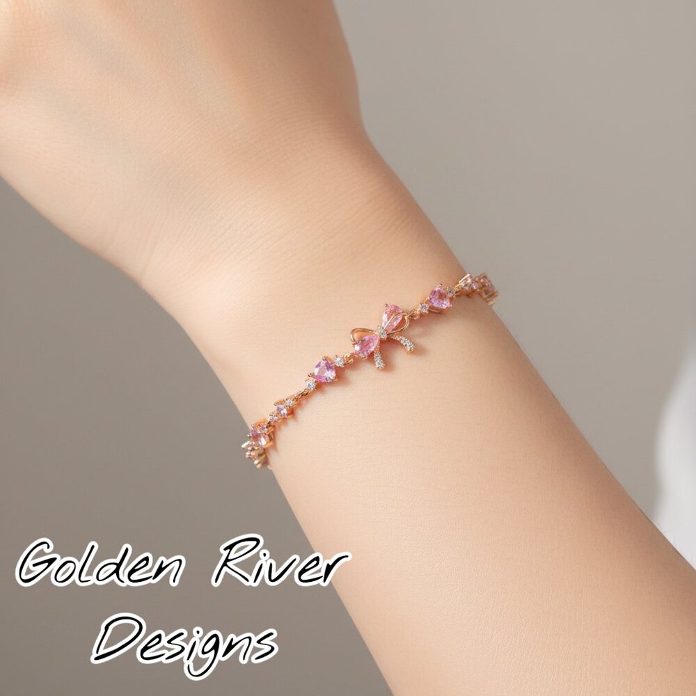 Pink Zircon 18K Gold Plated Bracelet - Bowknot